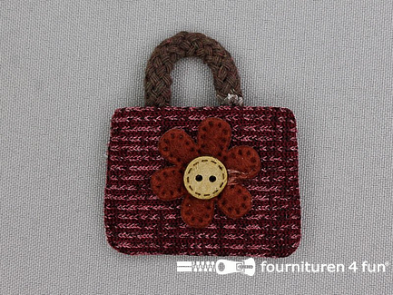 Quilt applicatie 50x55mm tas met bloem - bordeaux / brique - bruin