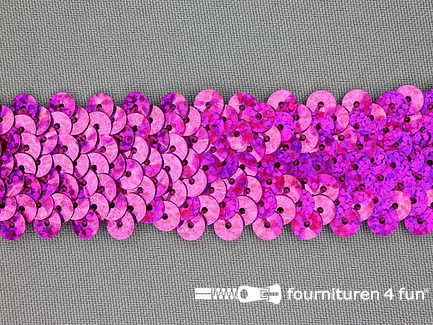 COUPON 7,4 meter Elastische pailletten band 30mm hologram fuchsia roze