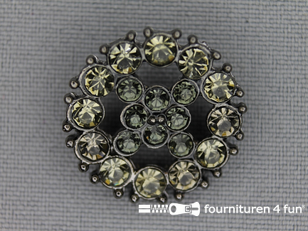Strass stenen knoop 23mm rond grijs