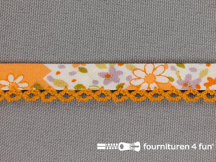 Deco biasband print 12mm bloemen oranje