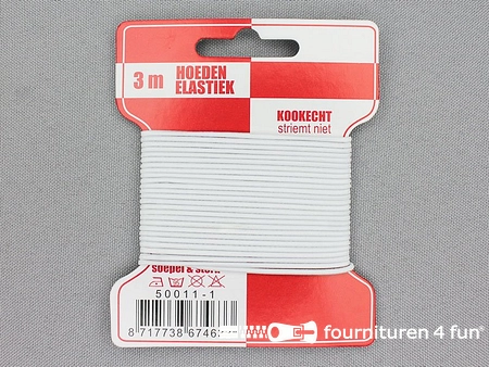 Kaartje 3 meter hoeden elastiek - 1,5mm - wit