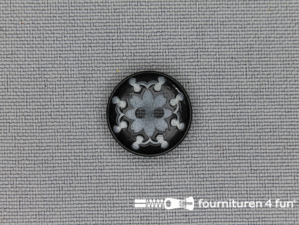 Design knoop 15mm bloem zwart - grijs