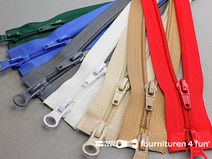 6 stuks deelbare spiraal ritsen met 2 schuivers - 60cm - kleuren assortiment