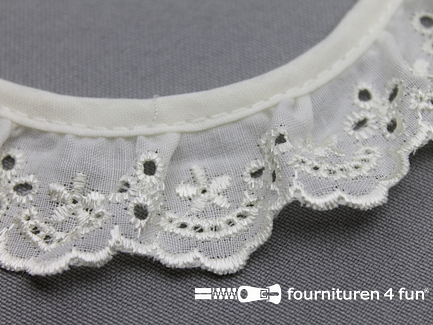 COUPON 4,3 meter (2 stukken, 2,6 + 1,7 meter) Broderie kant plissé 32mm wit