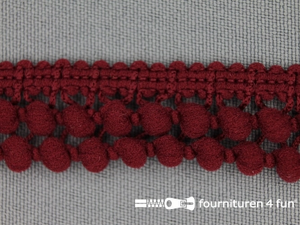 COUPON 23,75 meter (2 stukken, 21,6 + 2,15 meter) Mini bolletjesband 19mm bordeaux rood