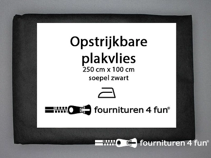Opstrijkbare plakvlies 250x100cm - soepel - zwart