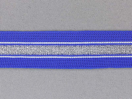 Gestreept band lurex 24mm kobalt blauw - zilver