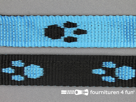 Geweven halsband - pootjes - 25mm - blauw / zwart