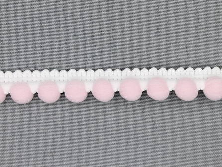 Kaart 25 meter bolletjesband 15mm licht roze - wit