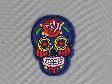 Applicatie 70x50mm Mexican skull blauw