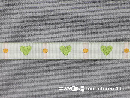 Kinderband 7mm hartjes off white - groen