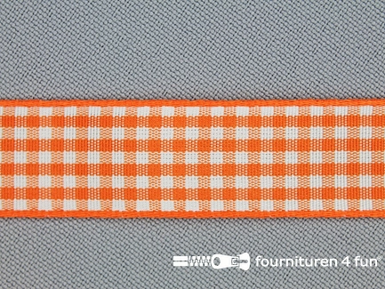 Ruitjes lint - 15mm - oranje