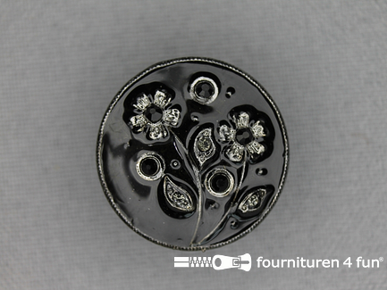 Design knoop 22mm bloem zwart zilver