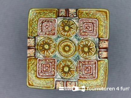 Strass stenen knoop 22mm vierkant goud geel - zalm