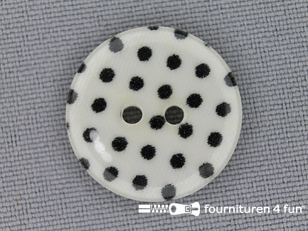 Polkadot knoop - 20mm - wit met zwarte stippen
