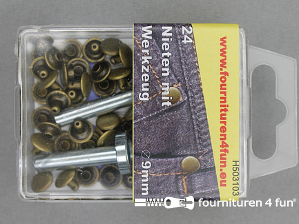 Siernieten - 9mm - geel brons - 24 stuks
