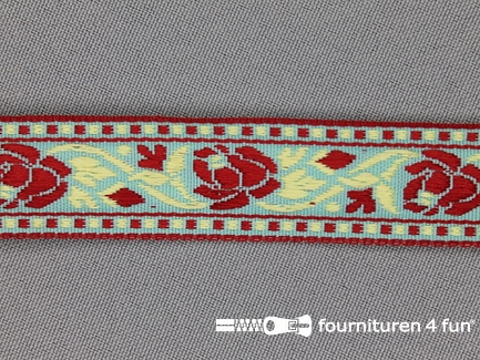 Folklore band 20mm rood - licht blauw