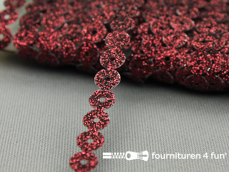 COUPON 17 meter opstrijkbaar glitterband - 7mm - bordeaux rood