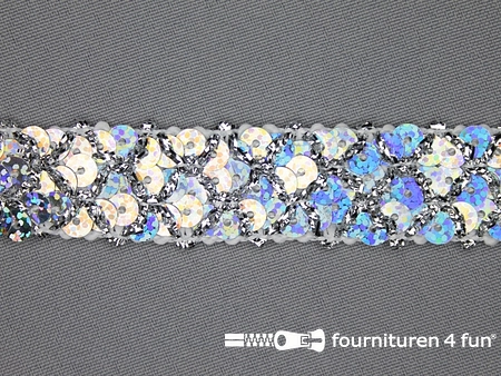 Kaart 20 meter pailletten band met ruitjesmotief - 20mm - hologram - zilver