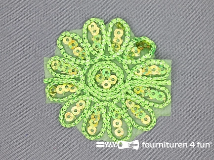 Pailletten applicatie 60x60mm bloem lime groen