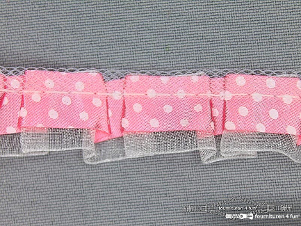 Plisse band 20mm licht roze-wit gestipt