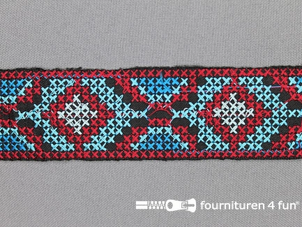 Jacquard band 35mm rood - blauw