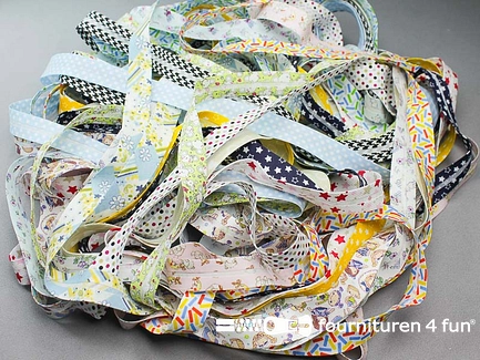 RESTPARTIJ circa 30 meter print biasband - 18mm - meerdere kleuren