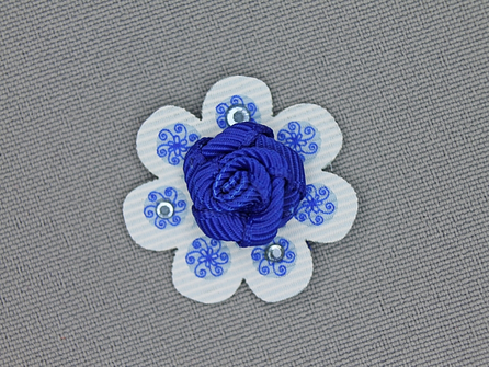 Brocante applicatie 30x30mm bloem kobalt blauw - wit