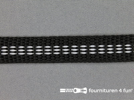 Rol 50 meter geweven halsband - reflectie / binnenkant - 15mm - zwart