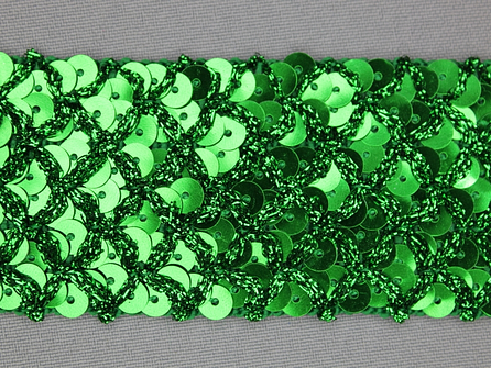 Pailletten band 40mm groen met ruitjes draad
