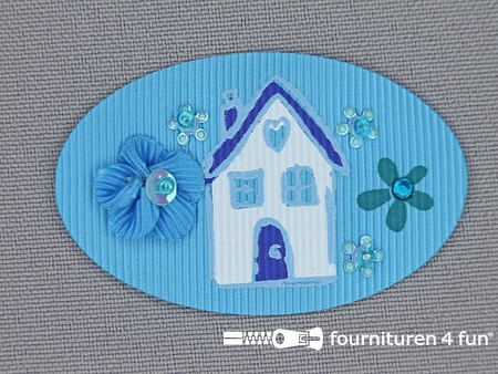 Decoratieve 3D applicatie - 34x52mm - huis - aqua blauw