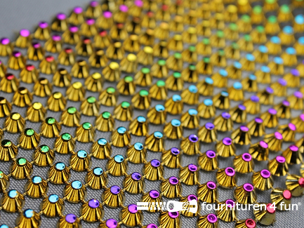 COUPON 1,6 meter Strass band - Spikes sierband - 95mm - multicolor - goud