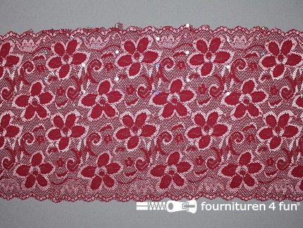 Elastisch kant met pailletten 185mm bordeaux rood ( B-keuze)