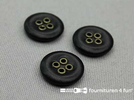 Kunststof design knoop - 17mm - zwart met brons