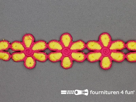 Bloemenkant 32mm fuchsia - geel