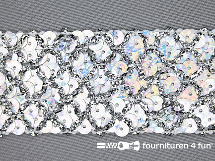 Pailletten band met ruitjesmotief - 40mm - hologram - zilver