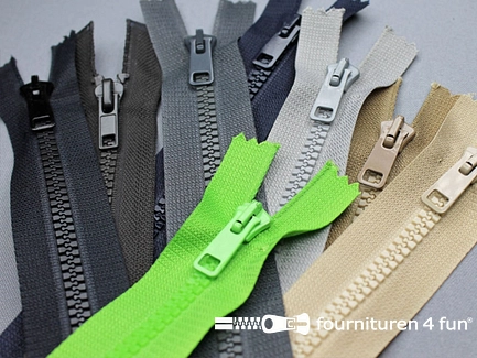 5 stuks deelbare bloktand ritsen - met 2 schuivers - 60cm - kleuren assortiment