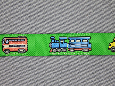 Kinderband 17mm licht groen bus - stoomtrein