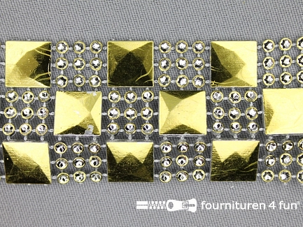 COUPON 3,8 meter Strass band 35mm vierkantjes - rondjes goud