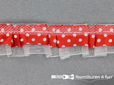Plisse band 20mm rood-wit gestipt