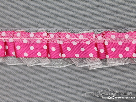 Plisse band 20mm fuchsia-wit gestipt