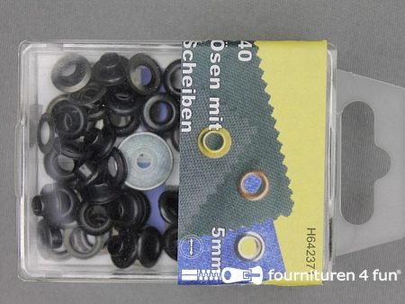 Grootverpakking - 5 doosjes ringen en schijven - 5mm - zwart brons - 40 stuks