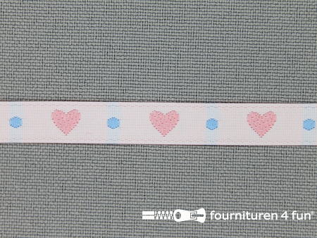 Kinderband 7mm hartjes licht roze - blauw