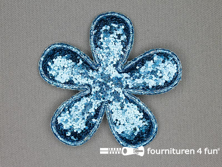 Pailletten applicatie 60x60mm aqua blauw bloemvormig kussentje