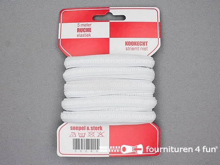 Kaartje 5 meter ruche elastiek - 10mm - wit