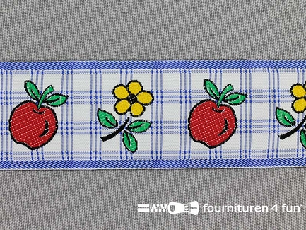 Kinderband 35mm appel - bloem blauw