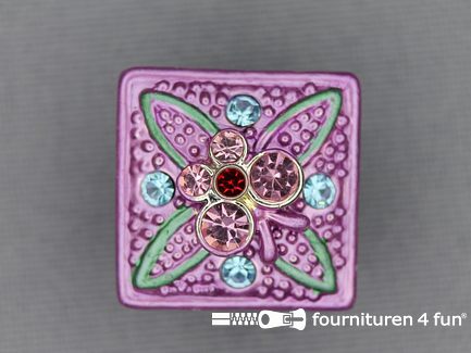 Strass stenen knoop 18mm vierkant lila roze - multicolor