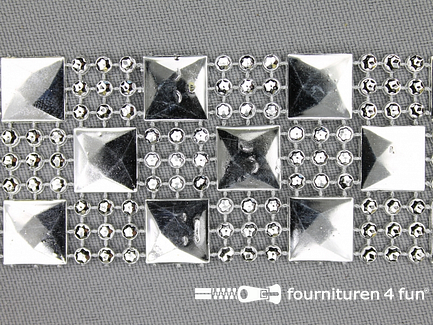 Strass band 35mm vierkantjes - rondjes zilver