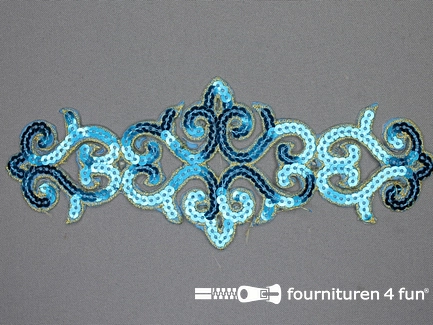 Pailletten applicatie 83x210mm aqua blauw - goud