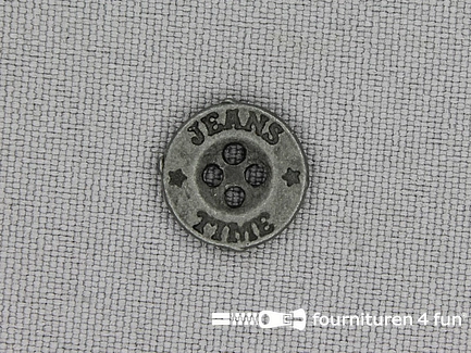 Zilveren knoop - 13mm - Jeans Time - oud zilver